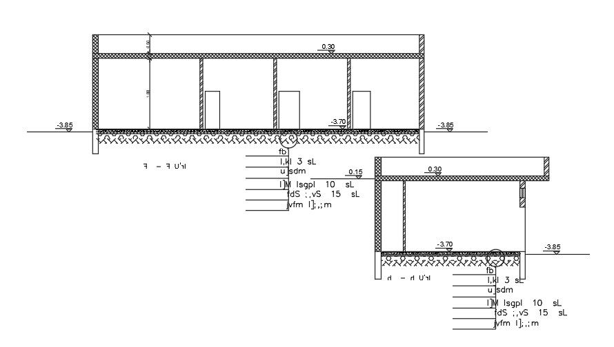 A section view of the 9x18m store house building AutoCAD drawing