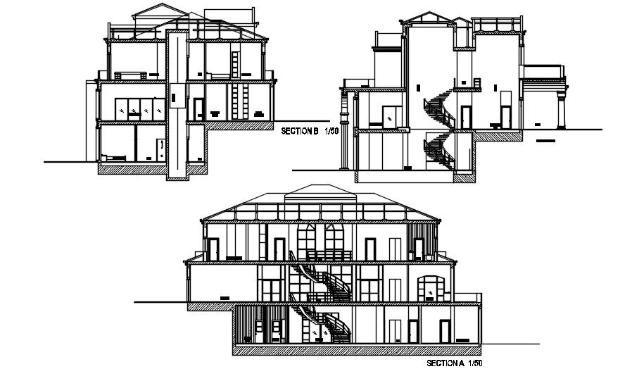 A section view of the Floor plan of the luxury villa is presented in this Autocad drawing file. Download the Autocad file.