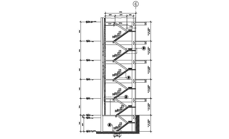 A section view of the G+ 5 building floor staircase