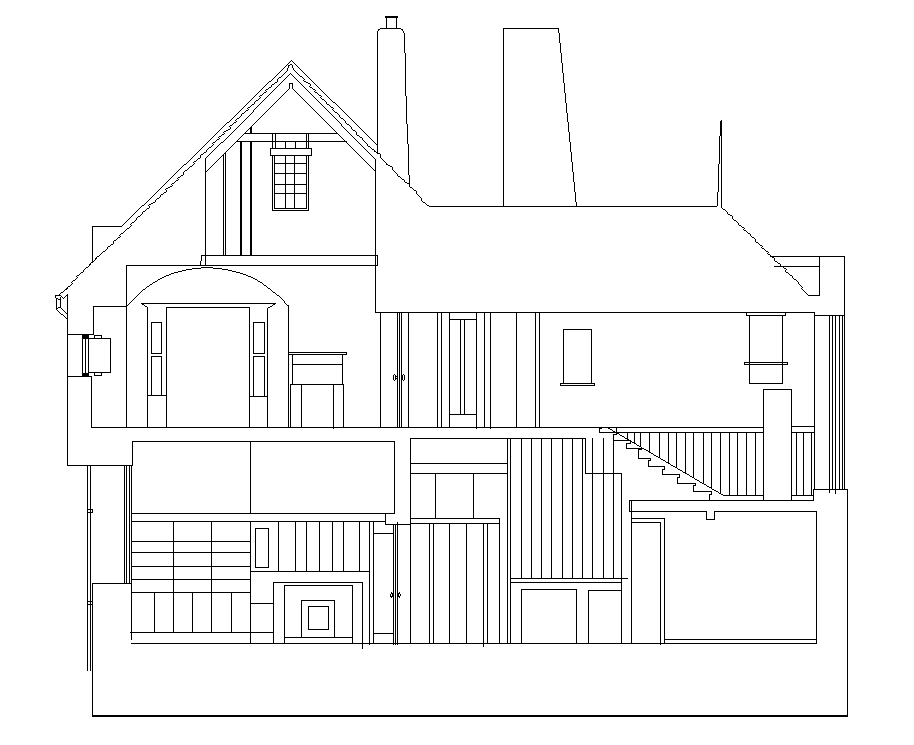 A section view of the Hill house building is available in this AutoCAD 2D DWG drawing file. Download now.