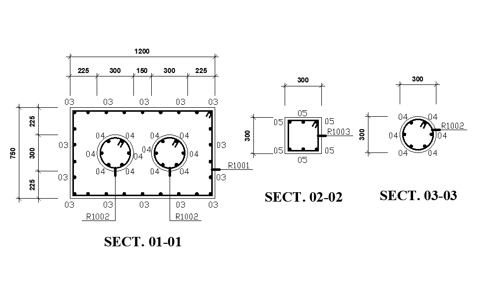 A section view of the circular and square column detail is given in this Autocad drawing model. Download now.