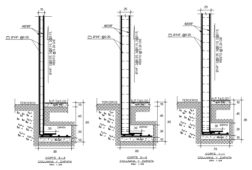 A section view of the different size of column has been given in this Autocad drawing model.Download now.