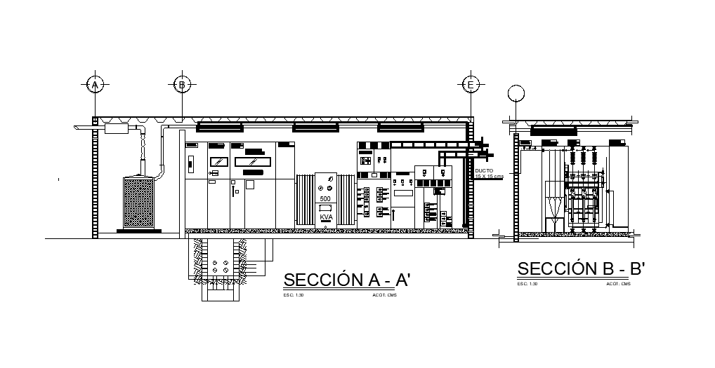 A section view of the electrical room area is given in this Autocad drawing file. Download now.