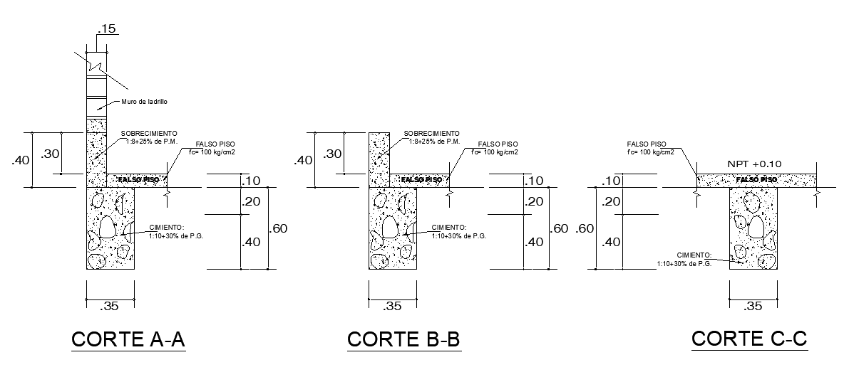 A section view of the foundation cum column is given for the 40x17m kid’s playschool in this AutoCAD model. Download now.