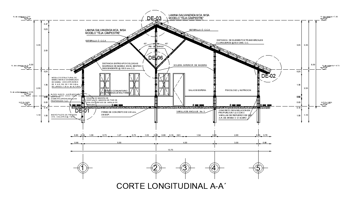 A section view of the house building CAD model