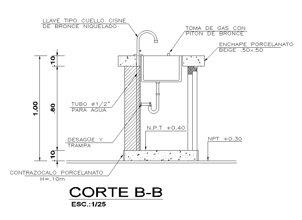 A section view of the installation of laboratory pipe detail is given in this Autocad drawing file.