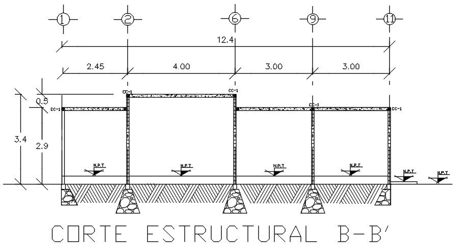 A section view of the laboratory of structural components details are given in this Autocad drawing file. Download the Autocad drawing file.