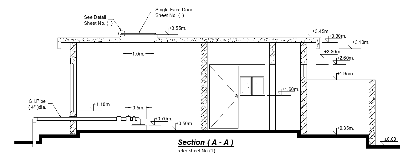 A section view of the pump house and guard room AutoCAD drawing