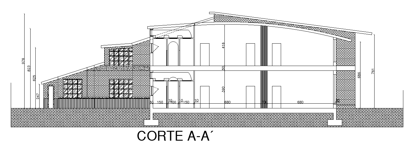 A section view of the restaurant building is given in this AutoCAD drawing model