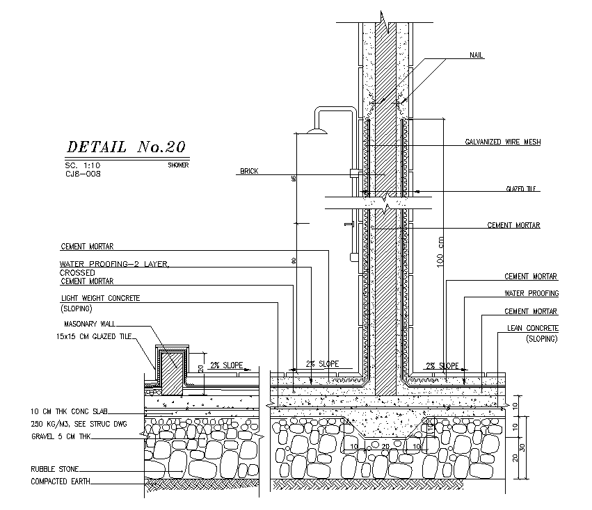 A section view of the shower is given in this AutoCAD drawing model.Download now.