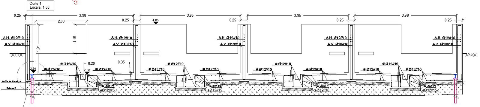 A section view of the structure construction drawing