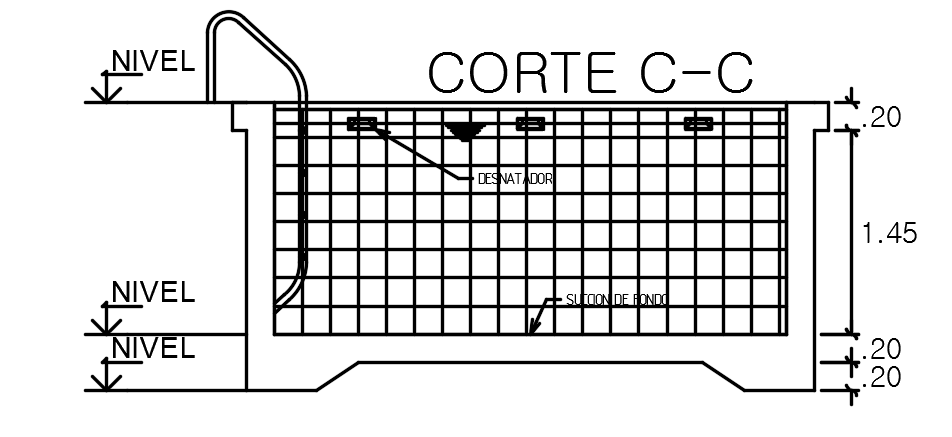 A section view of the swimming pool entrance step views