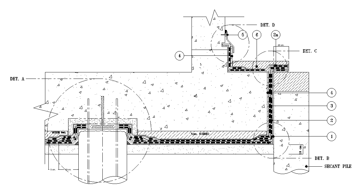 A section view of the waterproofing is given in this AutoCAD drawing model. Download now.