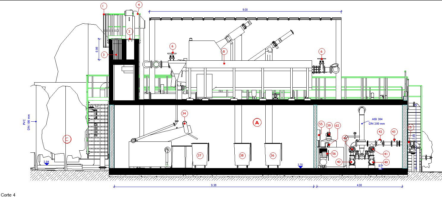 A section view of the water treatment plant is given in this CAD model