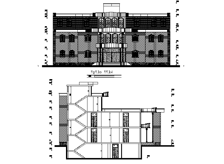 A section view of university building is given in this Autocad drawing file.