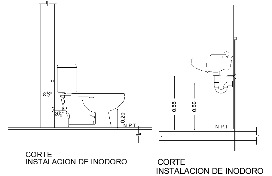 A section view of water closet installation is given in this Autocad drawing file. Download now.
