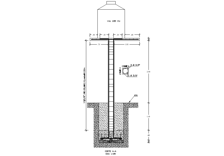 A section view of water tank is given in this Autocad drawing file.Download now.