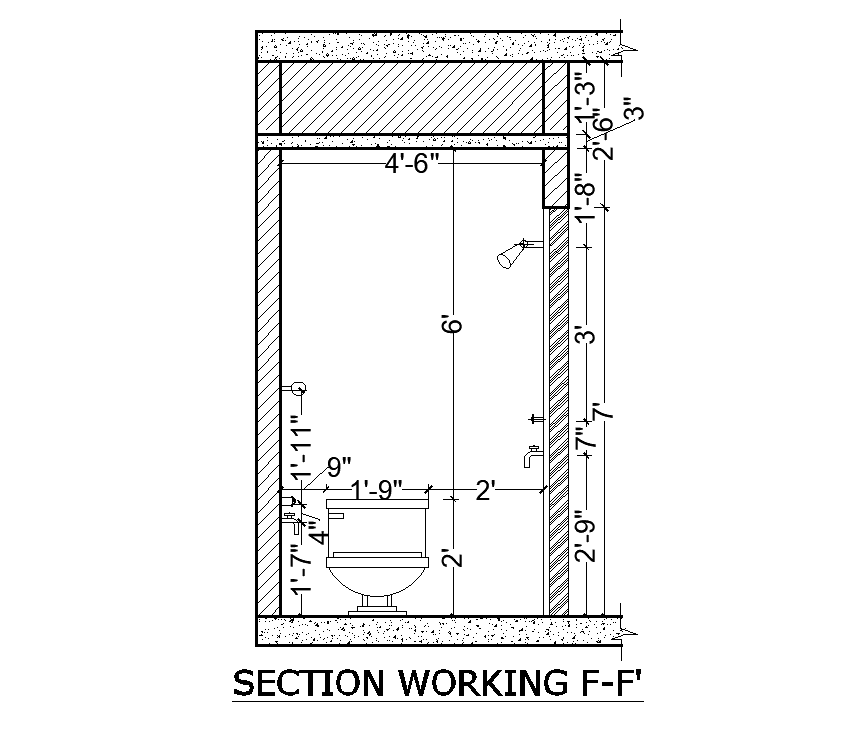 A section view of working layout of the toilet is given in this Autocad file. Download now.