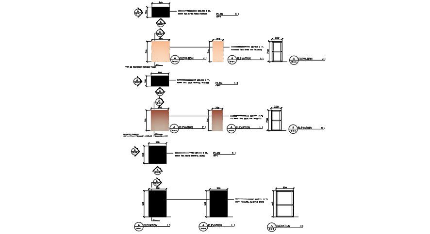 A shopping complex building accessories cub board plan and elevation drawings