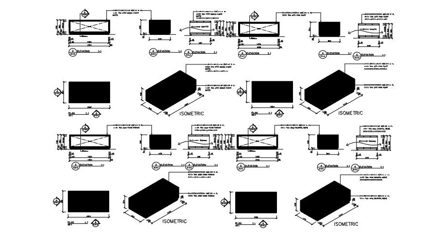 A shopping complex building accessories rack plan and elevation drawings