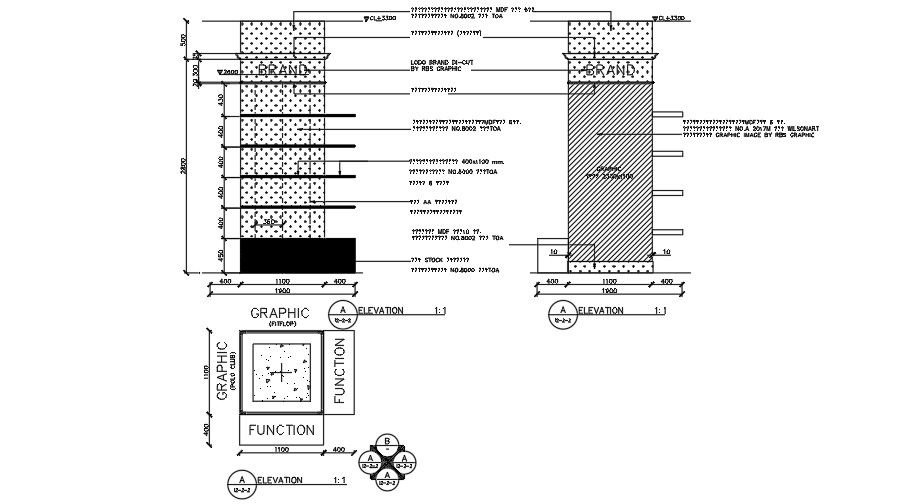 A shopping mall graphic front elevation drawing