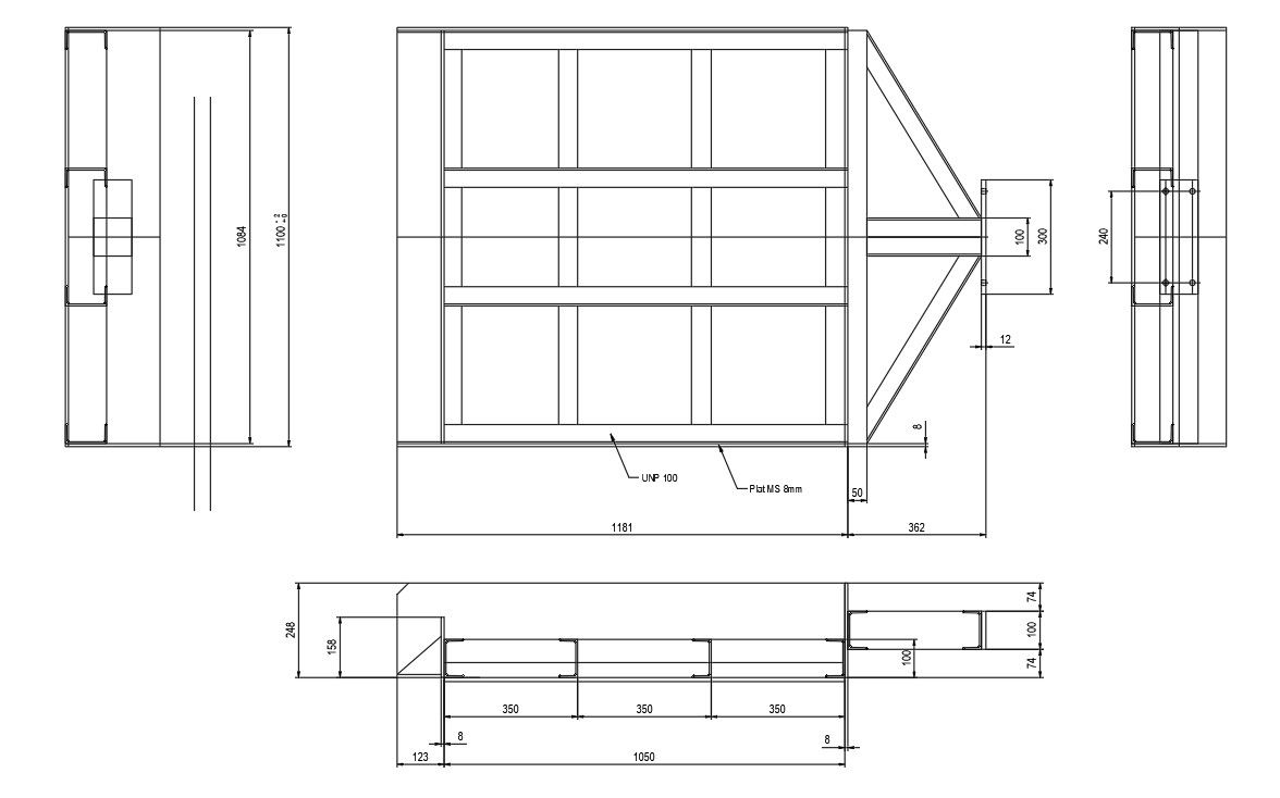 Ash pusher of incinerator design in AutoCAD 2D drawing, CAD file, dwg file