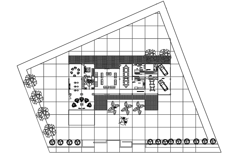 A site layout of the 14x40m luxury bungalow house ground floor plan