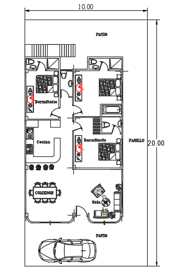 A site layout of the 8x14m architecture single story house plan AutoCAD 2d drawing
