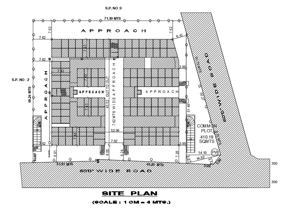 A site plan of 52x43m commercial shop is given in this Autocad drawing file. Download now.