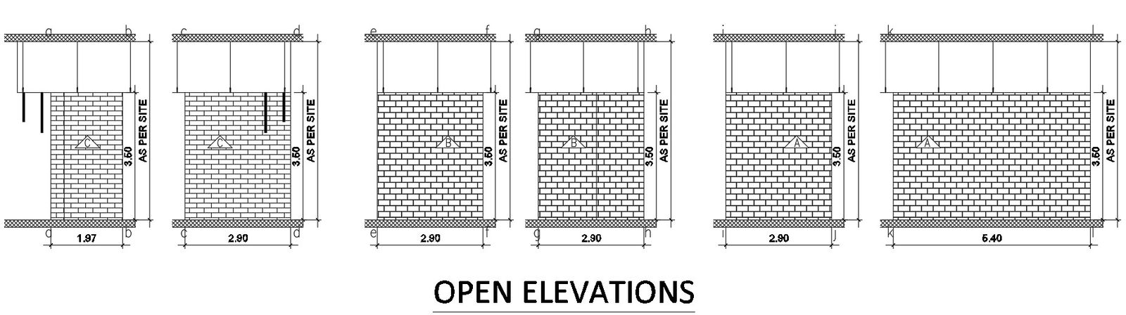 As per site open elevation of walls in AutoCAD, dwg file.