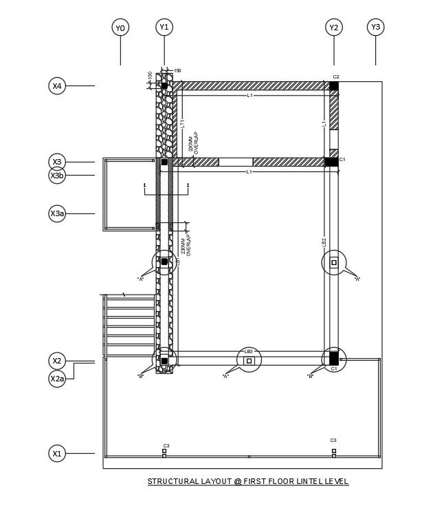 A structural layout of the 7x18m first floor office plan is given in this AutoCAD drawing model. Download now.