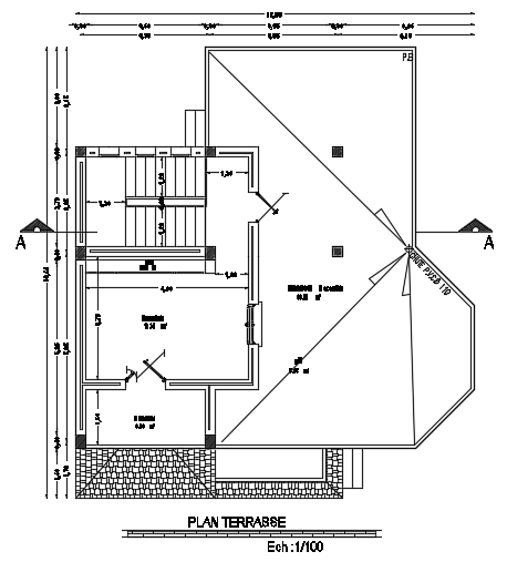 A terrace layout of the 12x14m villa house plan cad drawing is given in this model