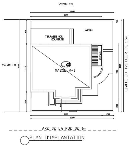 A top view of the 13x15m architecture floor house plan CAD model