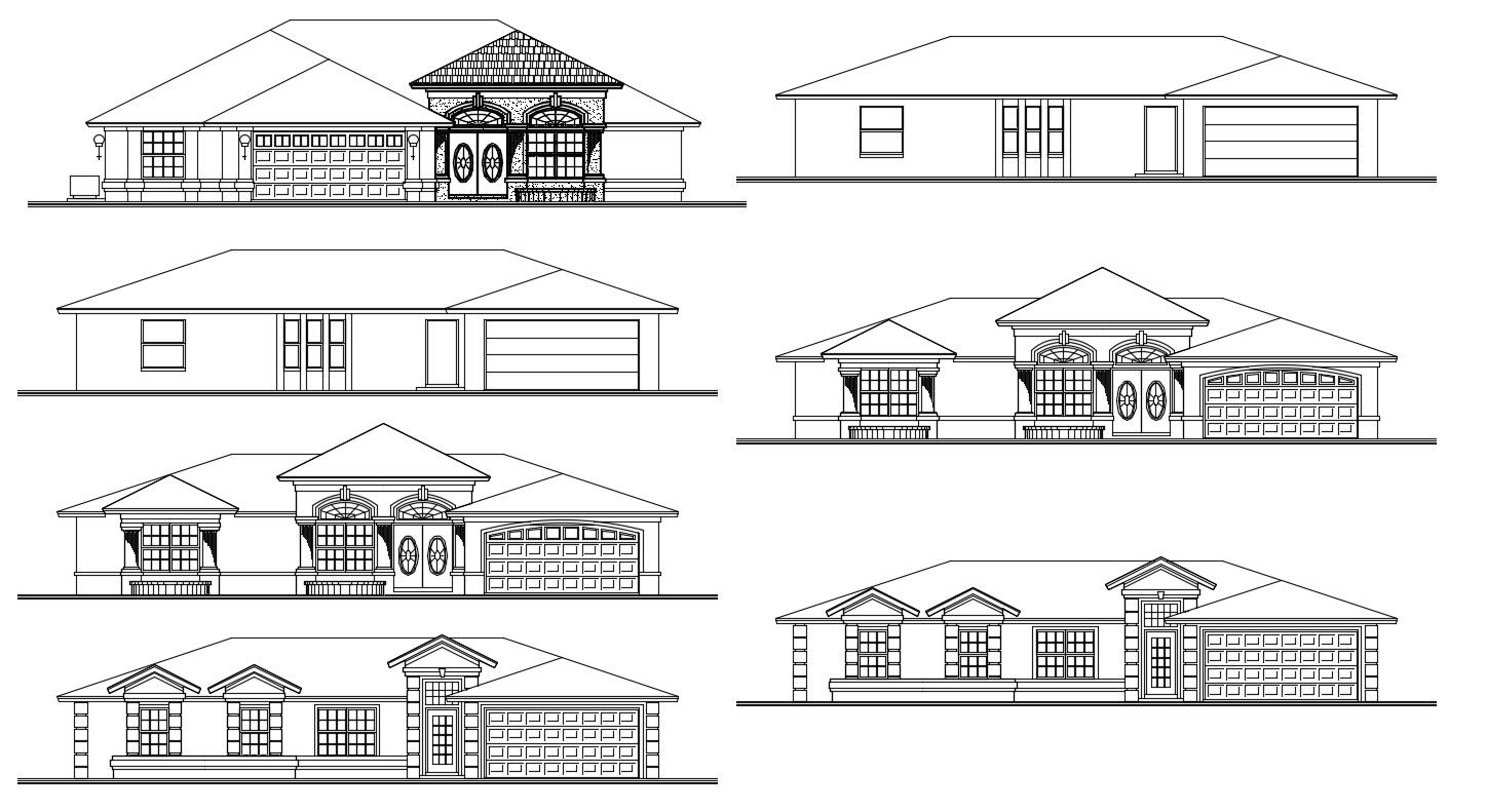 Attic Bungalow Elevation Design AutoCAD Drawing