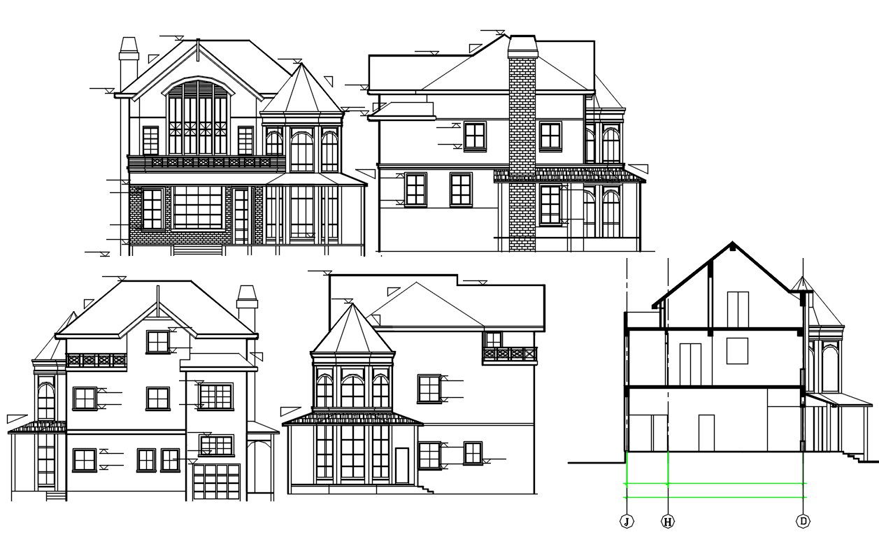 Attic House Section And Elevation AutoCAD Drawing
