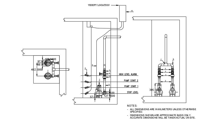 Attorney headquarters water tank pump front view is given in this file