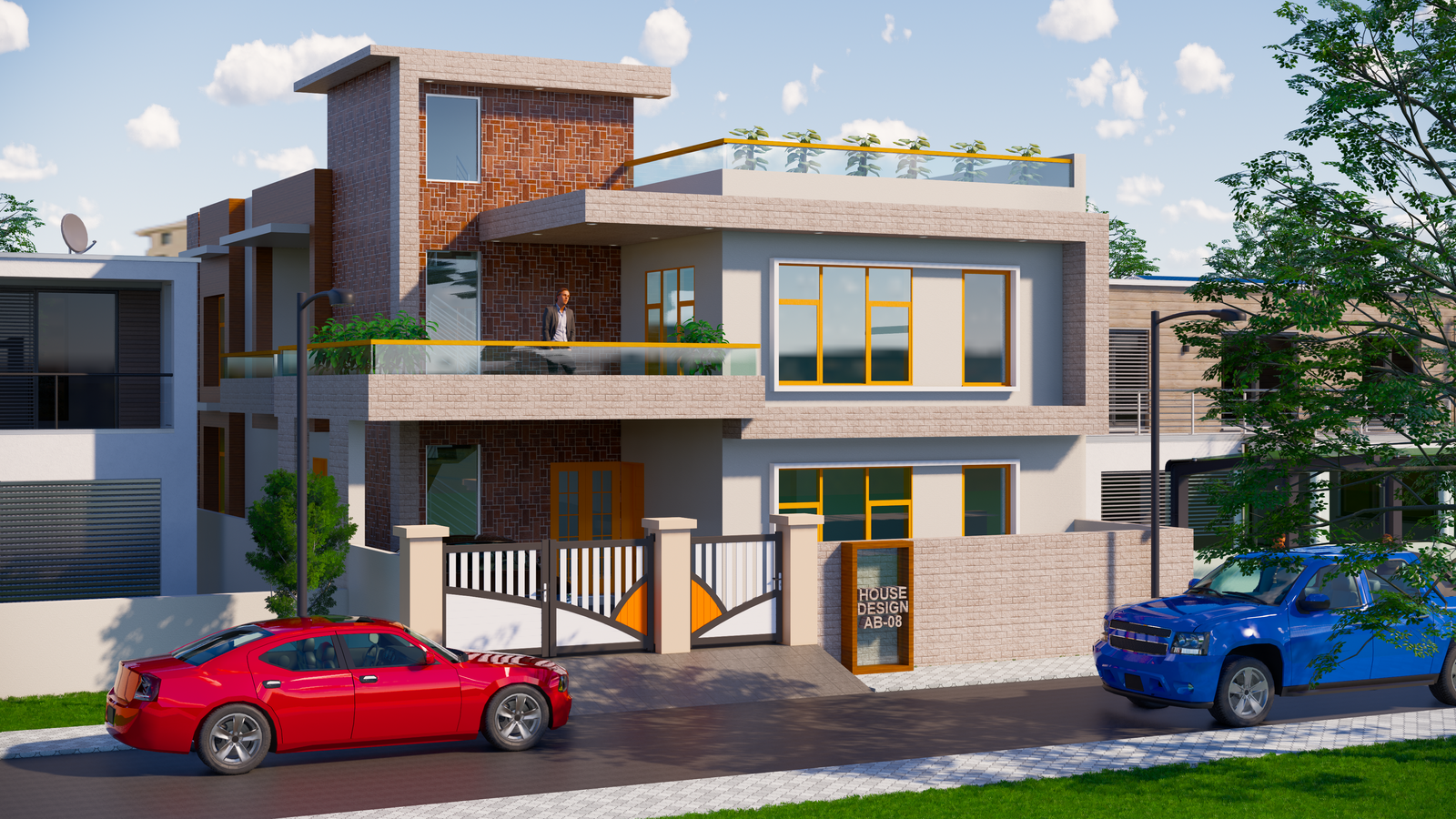 Attractive G+1 3d house elevation design Revit file. Download this drawing Revit file on cadbull.com.