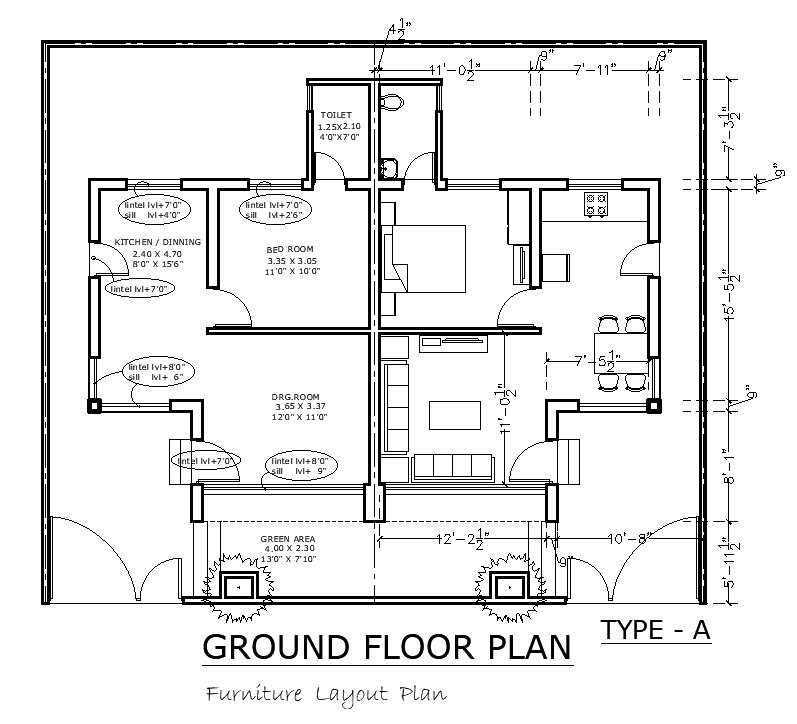 A type 41’x38’ house plan is given in this AutoCAD drawing model. Download the Autocad model.