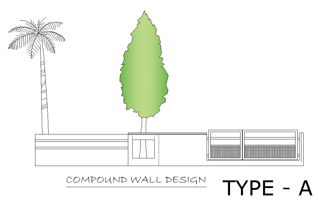 A type 41’x38’ house plan of compound wall is given in this AutoCAD drawing model.Download the Autocad model.