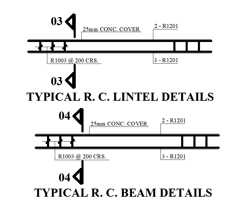 A typical RC lintel detail is given for 9x10m house plan in this Autocad drawing file. Download now.