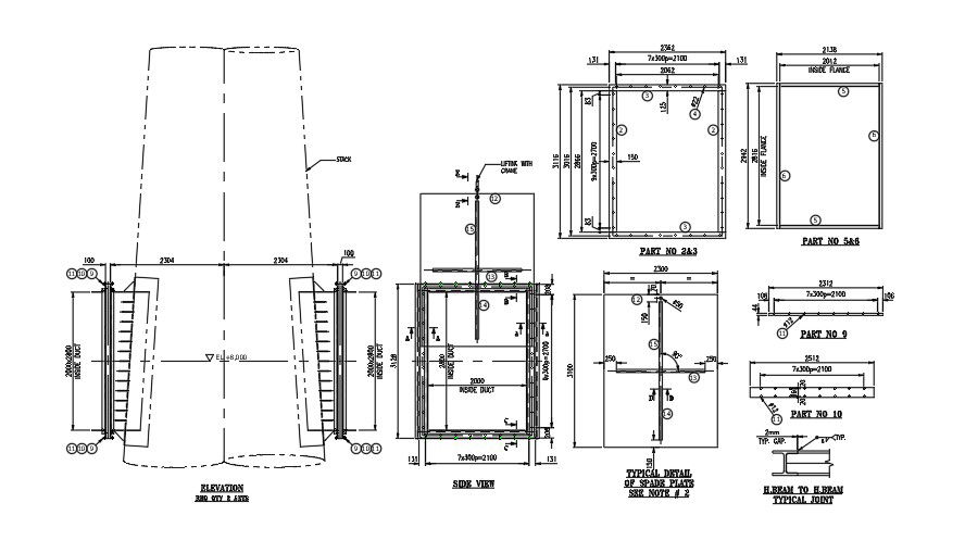 A typical detailed view of the 2300x3100mm spade plate