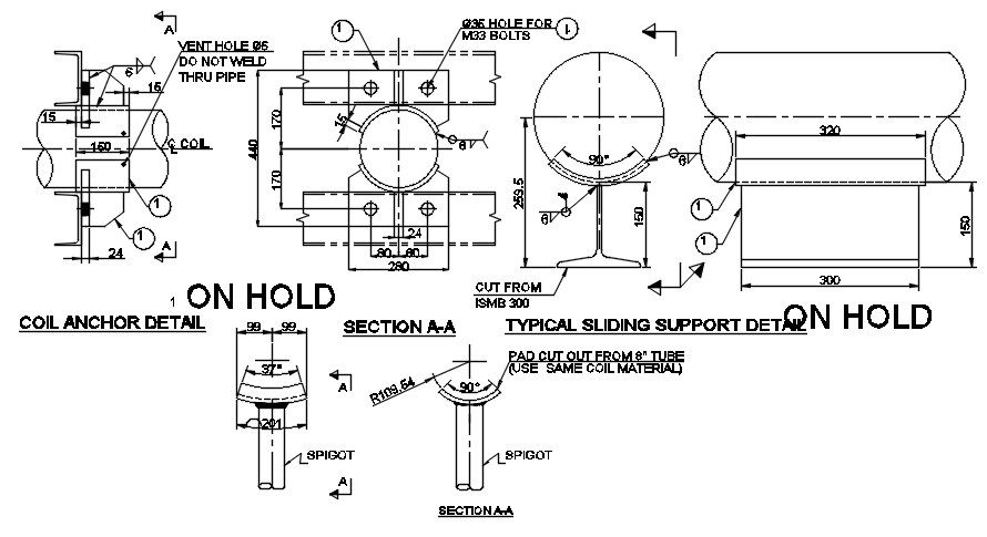 A typical sliding support detail of coil is given in this 2D Autocad DWG drawing file. Download the 2D Autocad drawing file.
