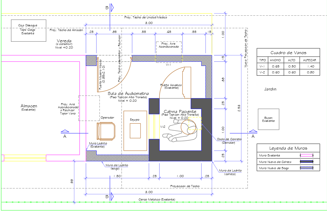 Audiometer cabin plan and section detail dwg file