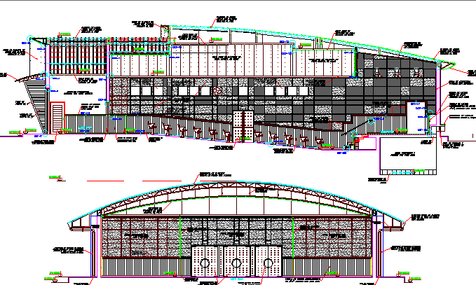 Auditorium Hall Architecture Elevation and Section Plan dwg file