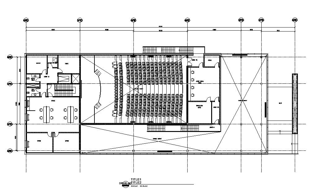 Auditorium hall ground floor plan cad drawing details dwg file