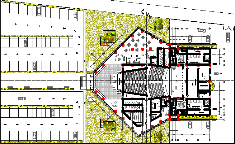 Auditorium layout plan with car parking dwg file