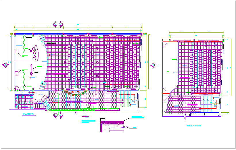 Auditorium plan with architectural view dwg file