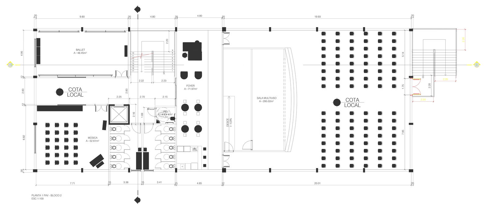 Auditorium and music studio design detailed furniture layout plan DWG autoCAD drawing