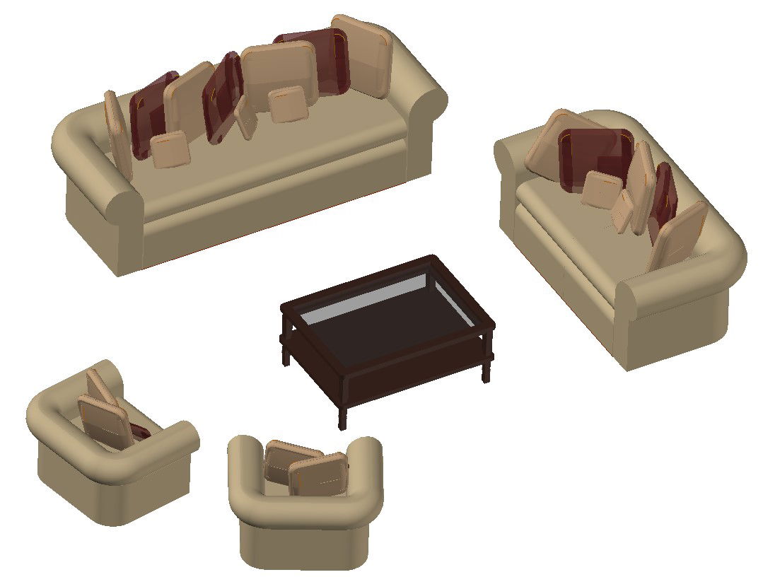 AutoCAD 3D Drawing Of Drawing Room Furniture Design CAD File