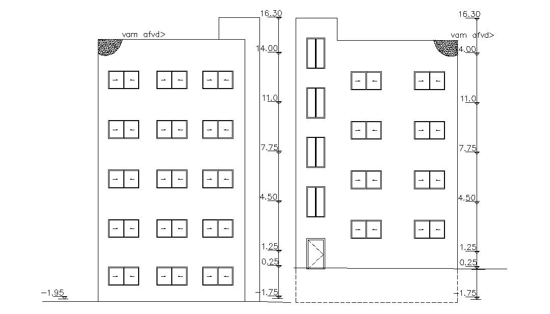 AutoCAD Apartment House Building Elevation Design